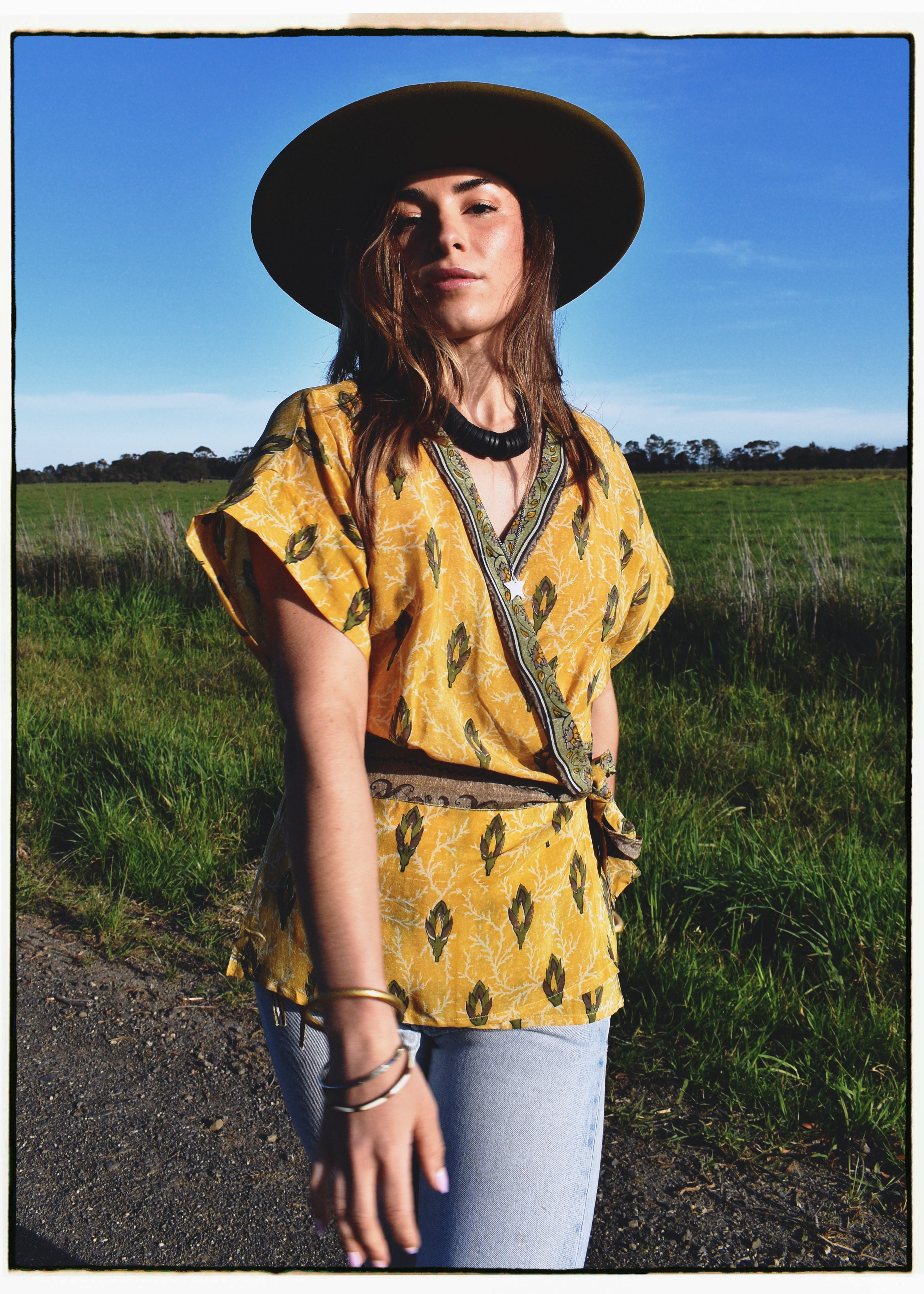 Bassia Silk Crepe Cross Tie Front Blouse ~ Amber M