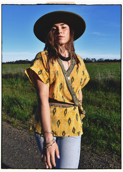 Bassia Silk Crepe Cross Tie Front Blouse ~ Amber M