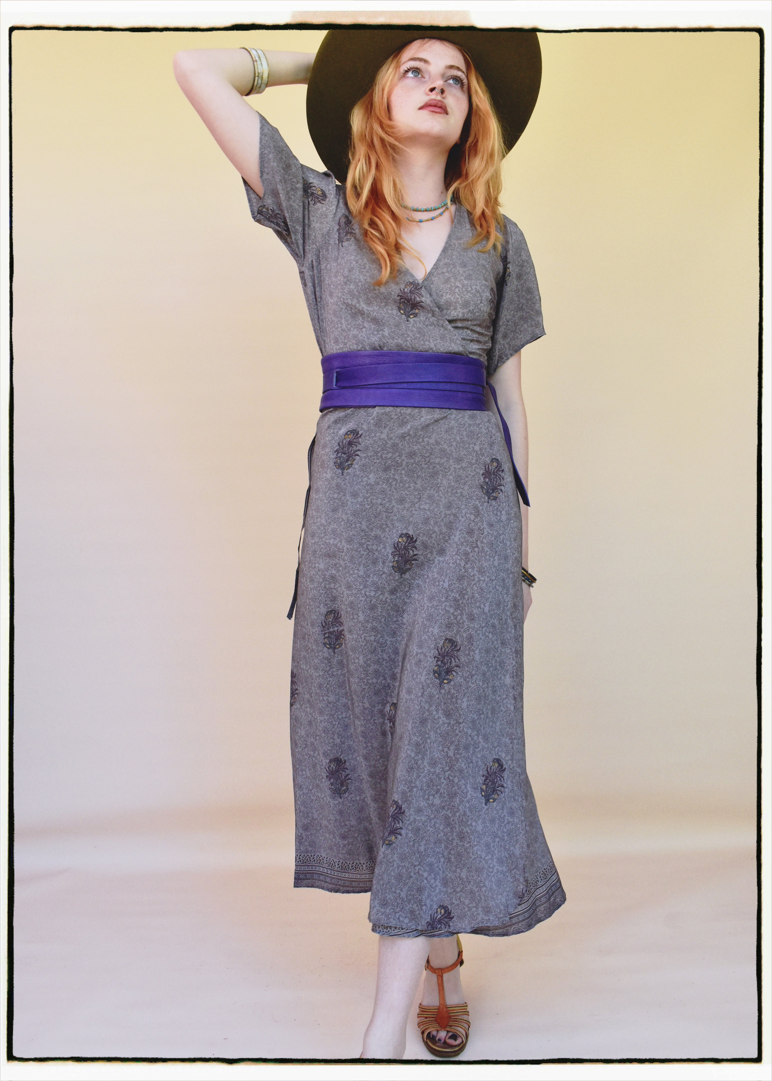 Liatris Silk Crepe Flutter Sleeve Wrap Dress ~ Lavender XS