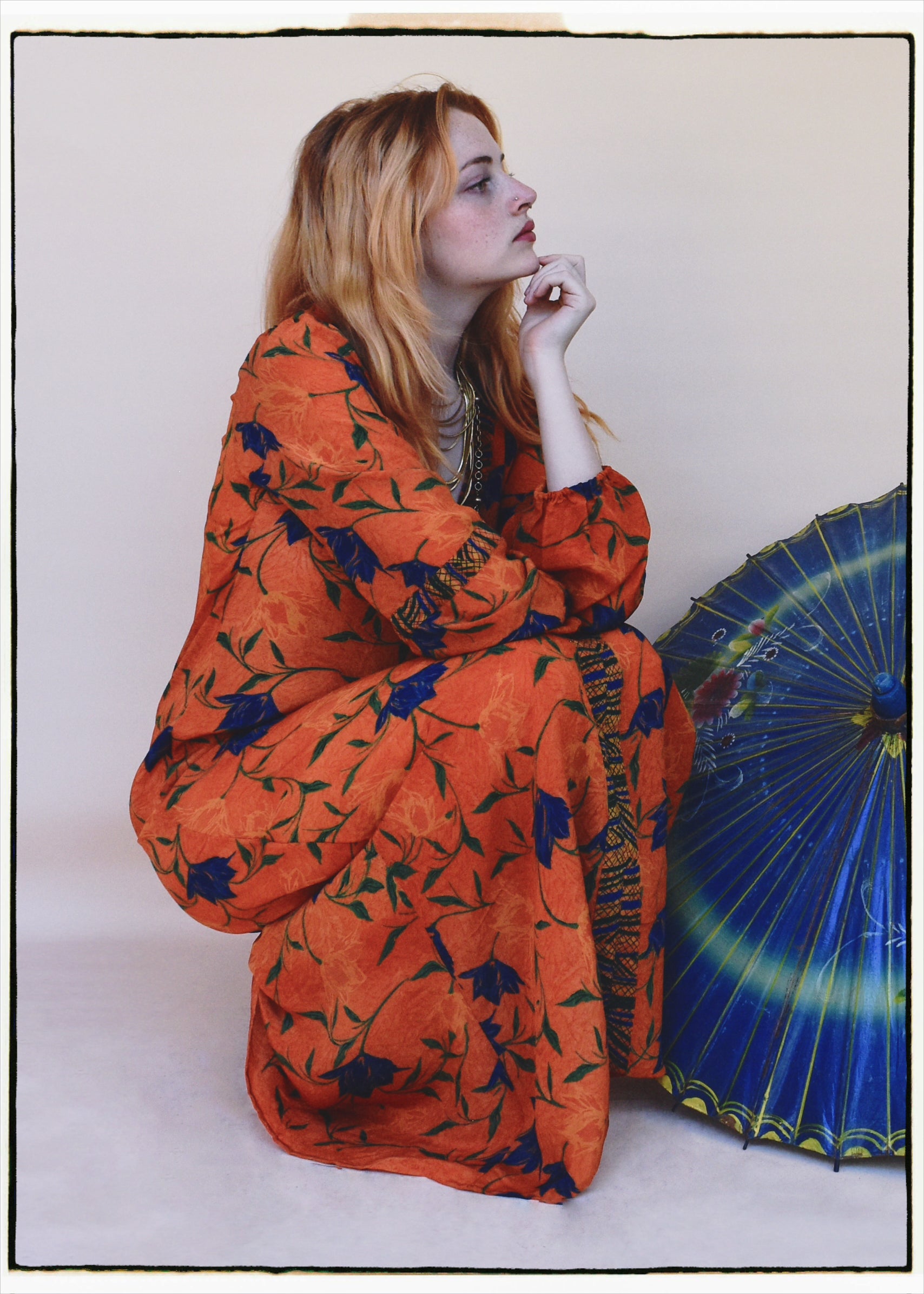 Zea Silk Crepe Kaftan Maxi Dress ~  Vermillion XS