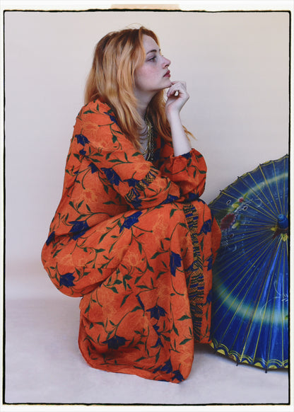 Zea Silk Crepe Kaftan Maxi Dress ~  Vermillion XS