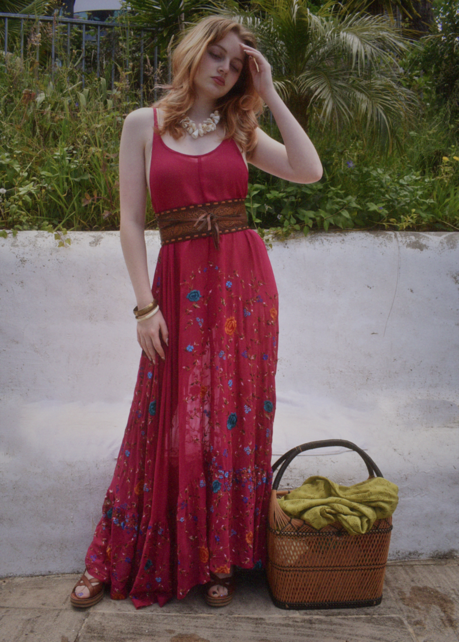 Eustoma Silk Crepe Swing Maxi Dress ~ Fuchsia M