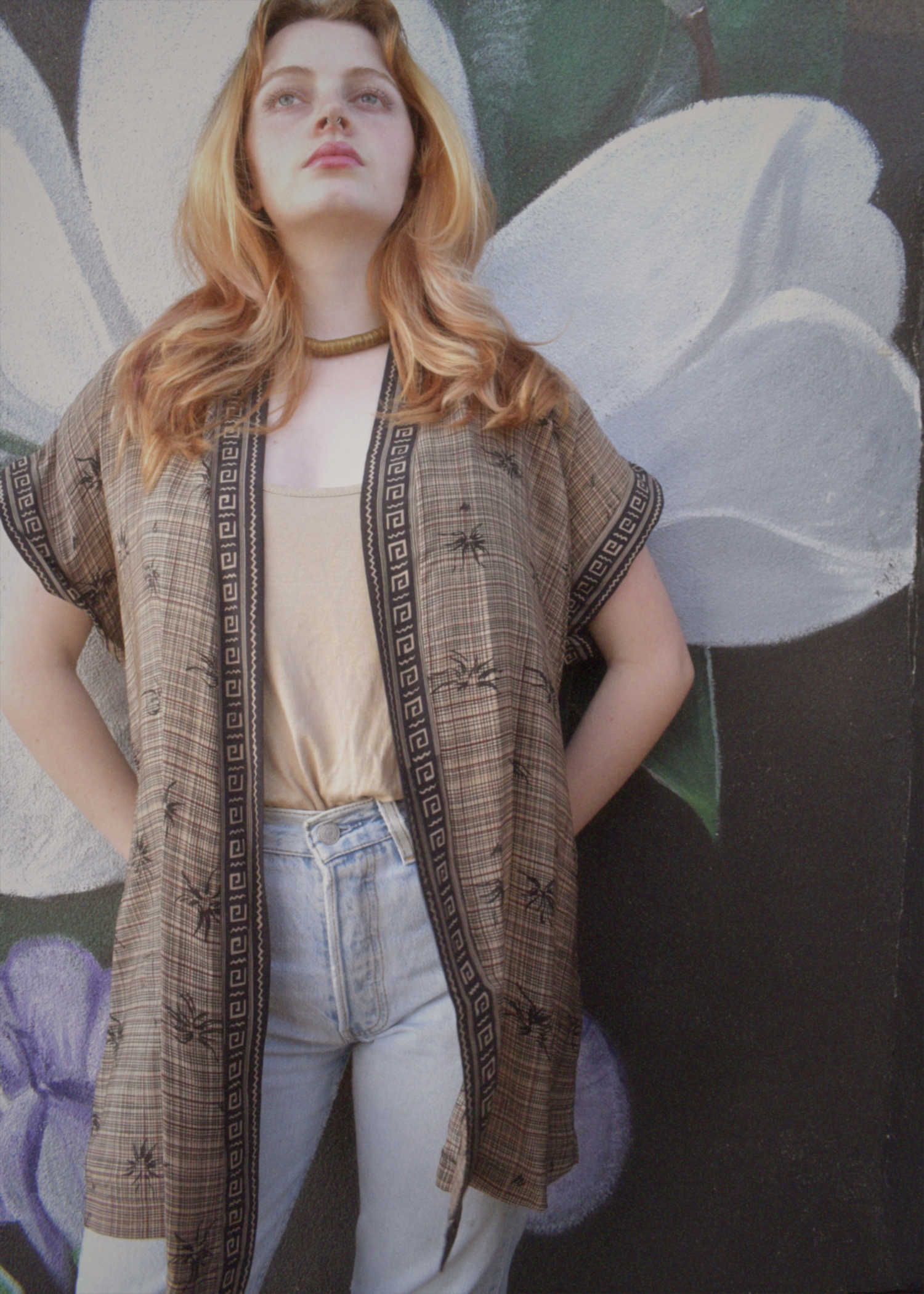 Pilea Silk Crepe Wrap Kimono Top ~ Roasted L/XL