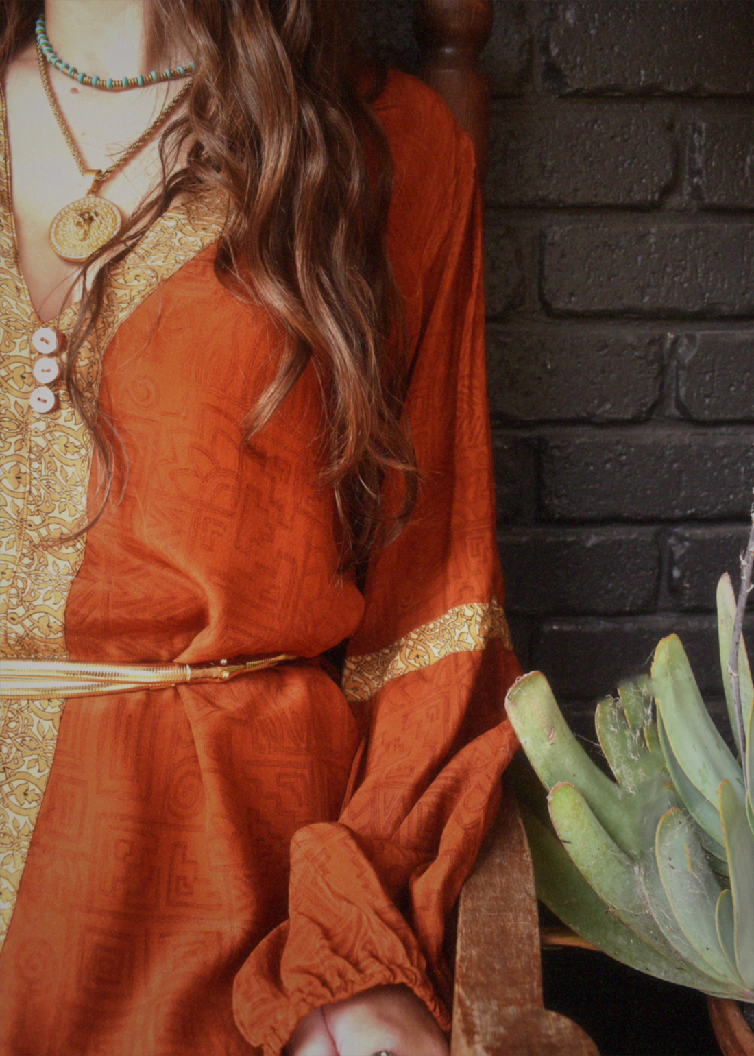 Zea Silk Crepe Kaftan Maxi Dress ~  Almond L