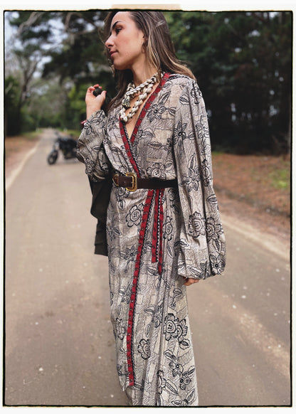 Caladium Wrap Silk Dress ~ Kalamata XL