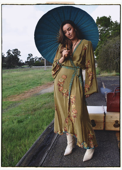 Caladium Wrap Silk Dress ~ Bluejay M