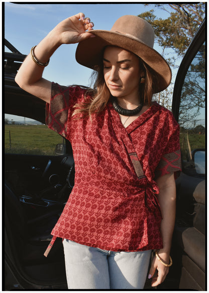 Bassia Silk Crepe Cross Tie Front Blouse ~ Georgia L