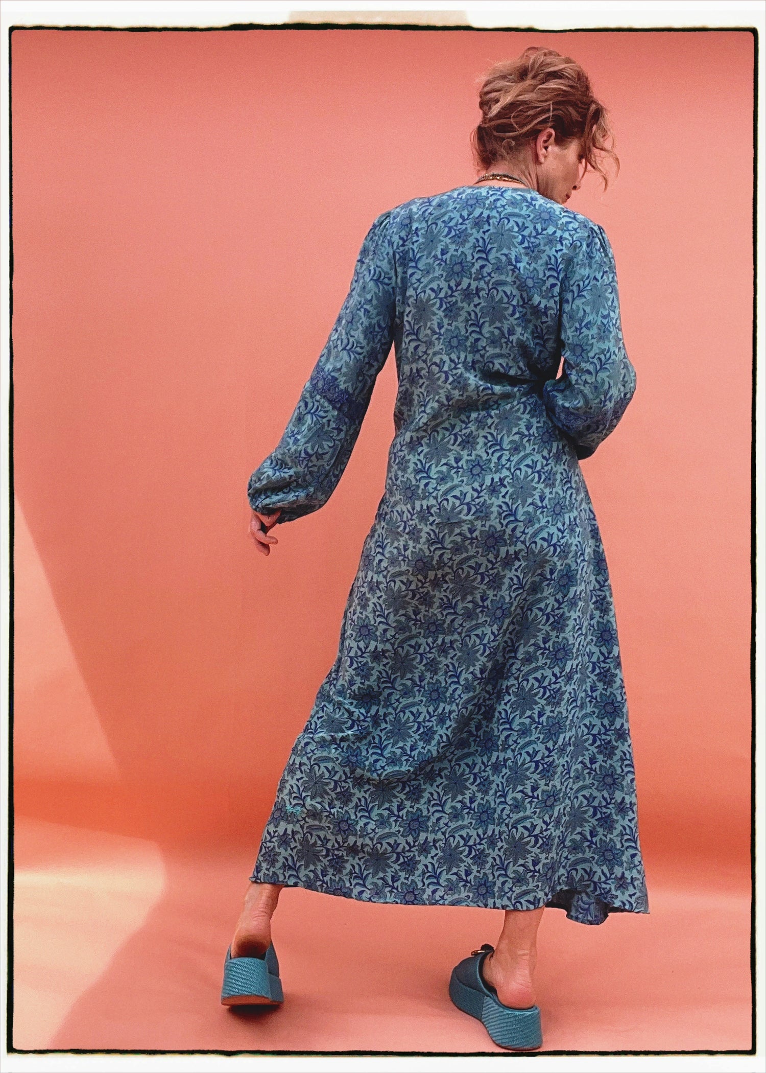Zea Silk Crepe Kaftan Maxi Dress ~  Pacific XL
