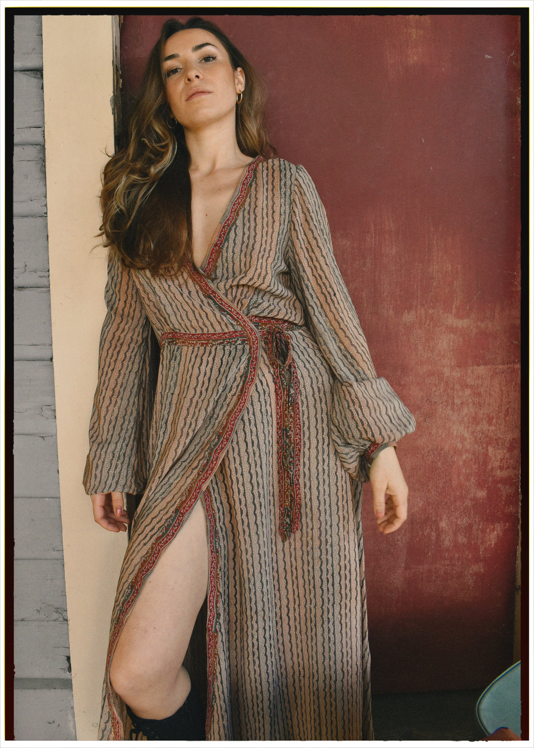 Caladium Silk Wrap Dress ~ Bark XS
