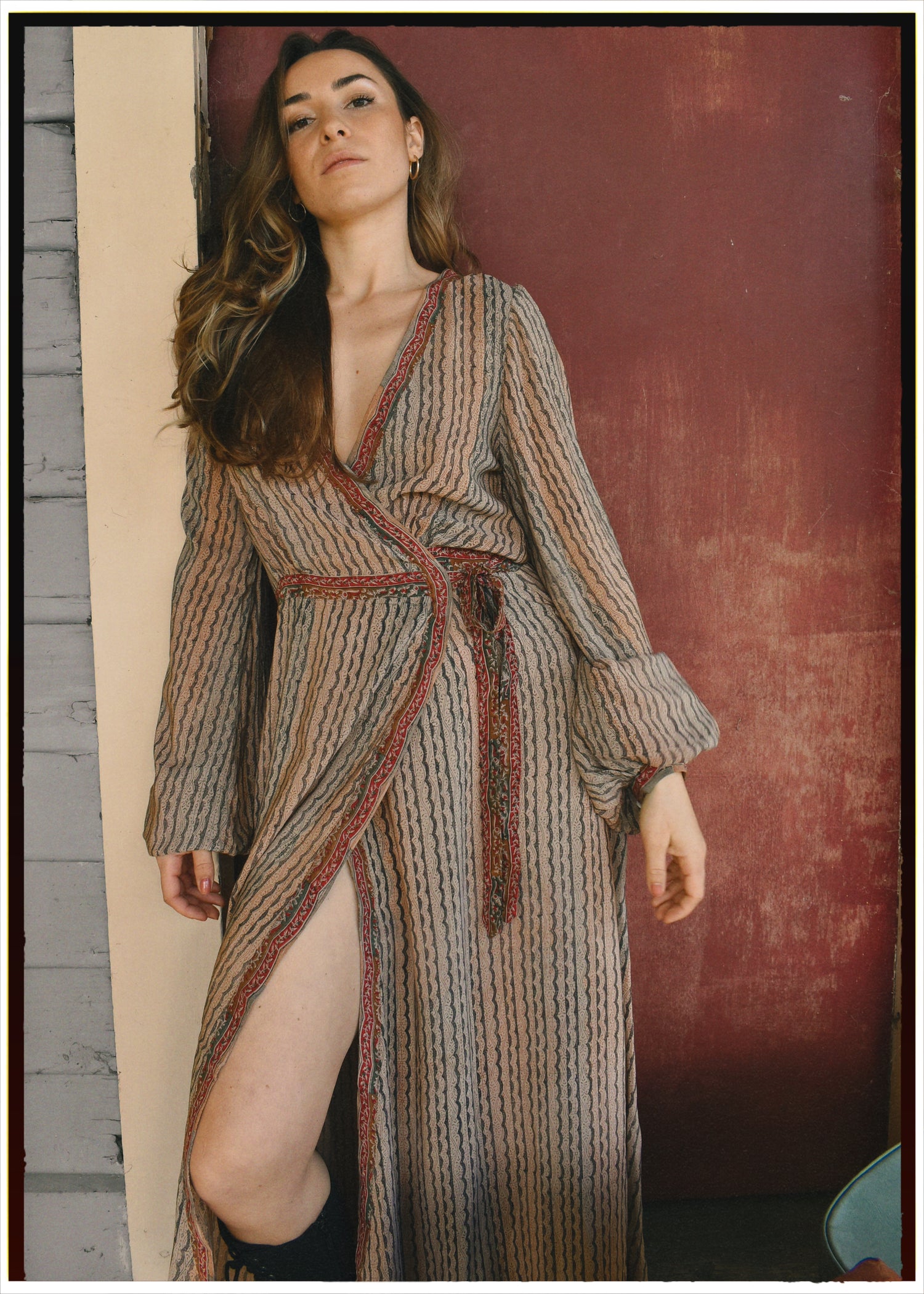 Caladium Silk Wrap Dress ~ Bark XS