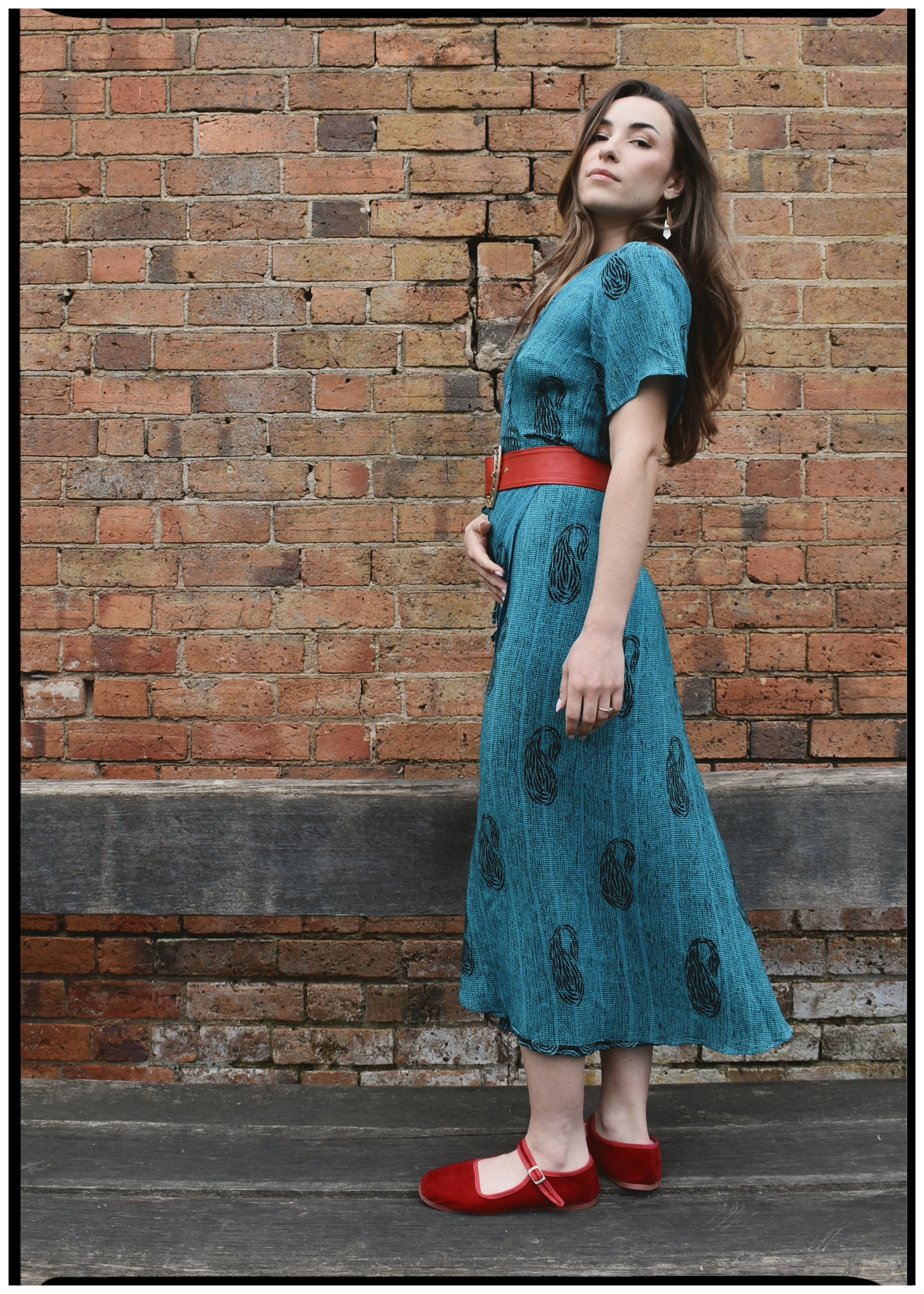 Liatris Silk Crepe Flutter Sleeve Wrap Dress ~ Heritage XS