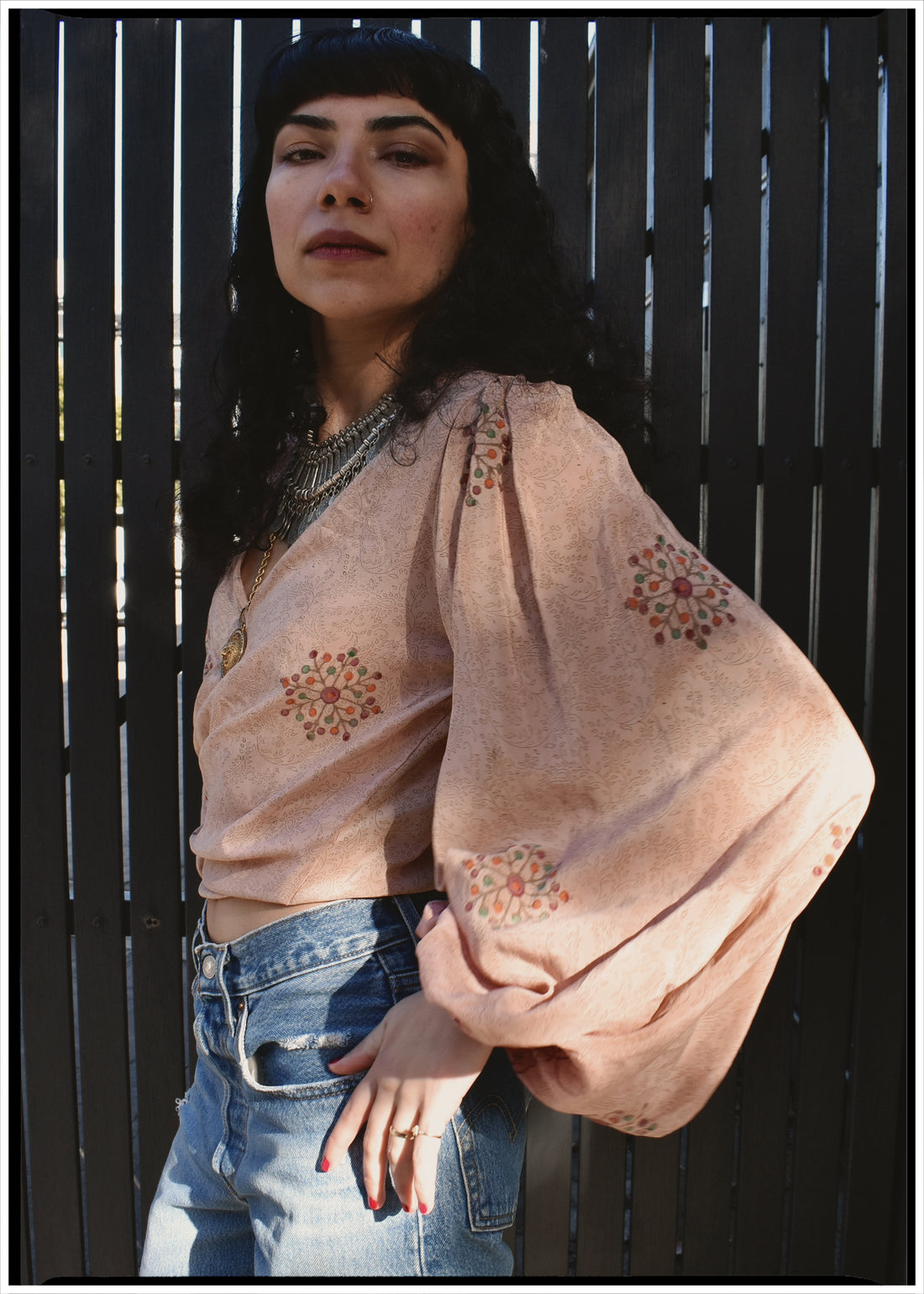 Hoya Silk Crepe Balloon Sleeve Wrap Top ~ Jewel XS