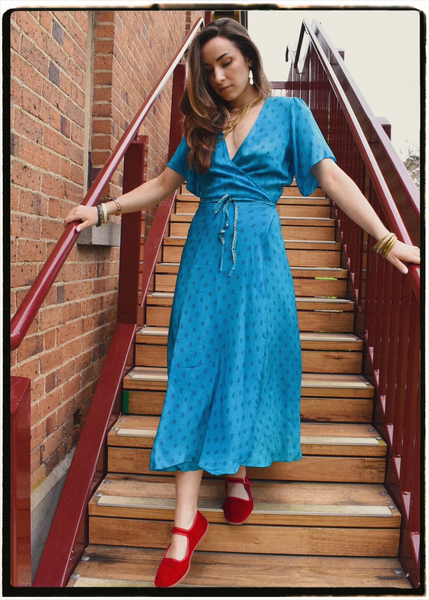 Liatris Silk Crepe Flutter Sleeve Wrap Dress ~ Algiers M