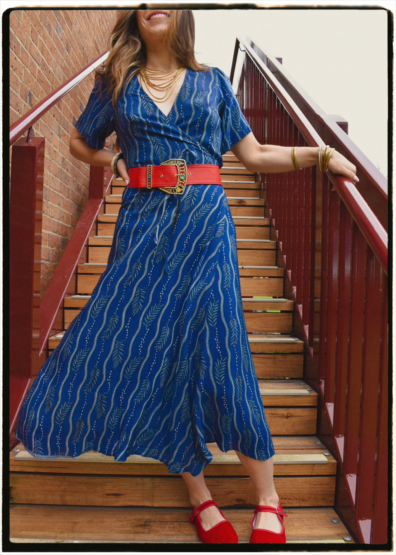 Liatris Silk Crepe Flutter Sleeve Wrap Dress ~ Saxony M
