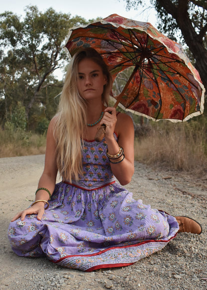 Crepe Myrtle Quilted, Block Print Dress ~ Lavender