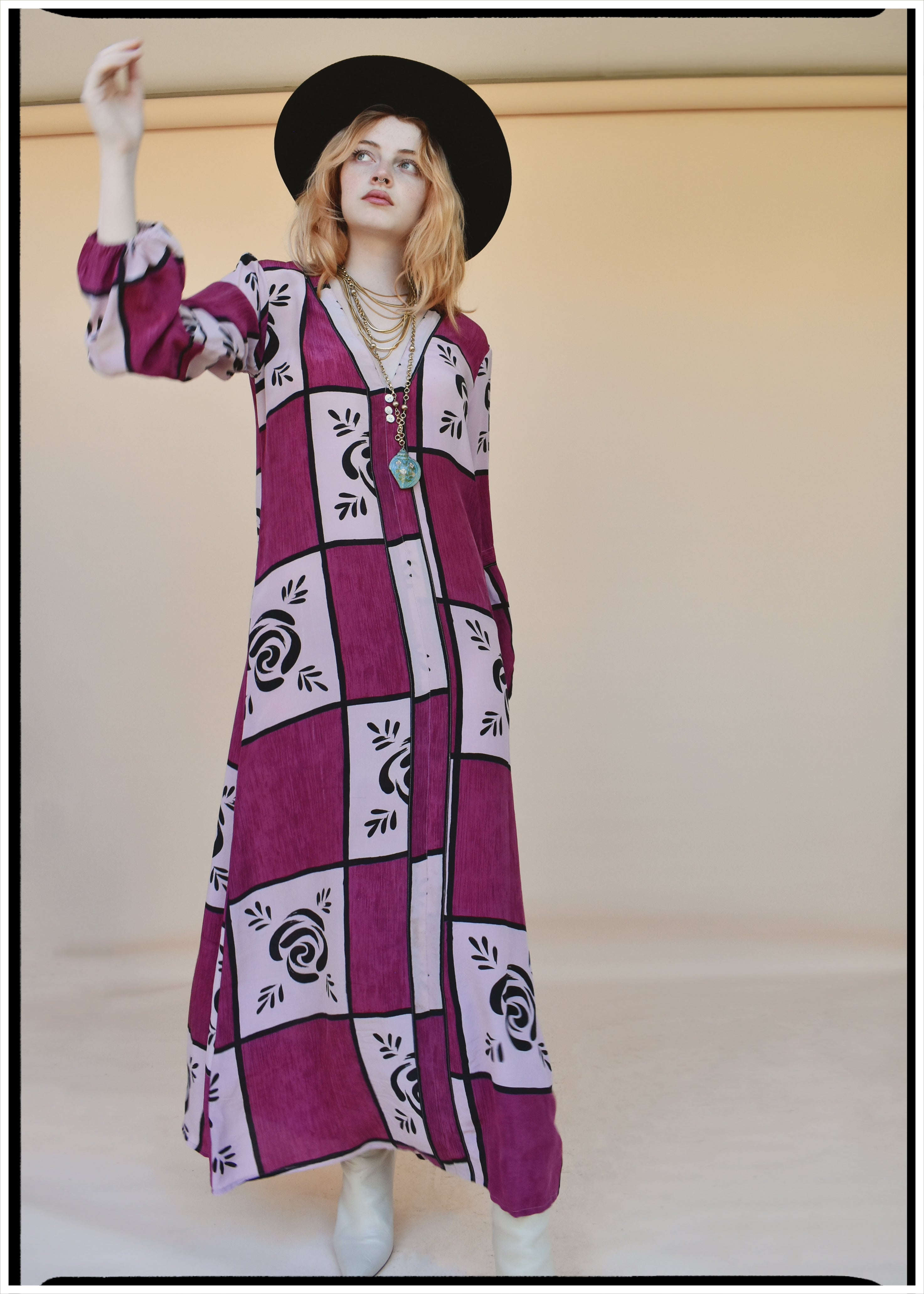 Zea Silk Crepe Kaftan Maxi Dress ~  Rapture XS