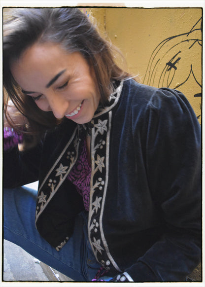 Hypoxis Velvet and Leather Applique Jacket