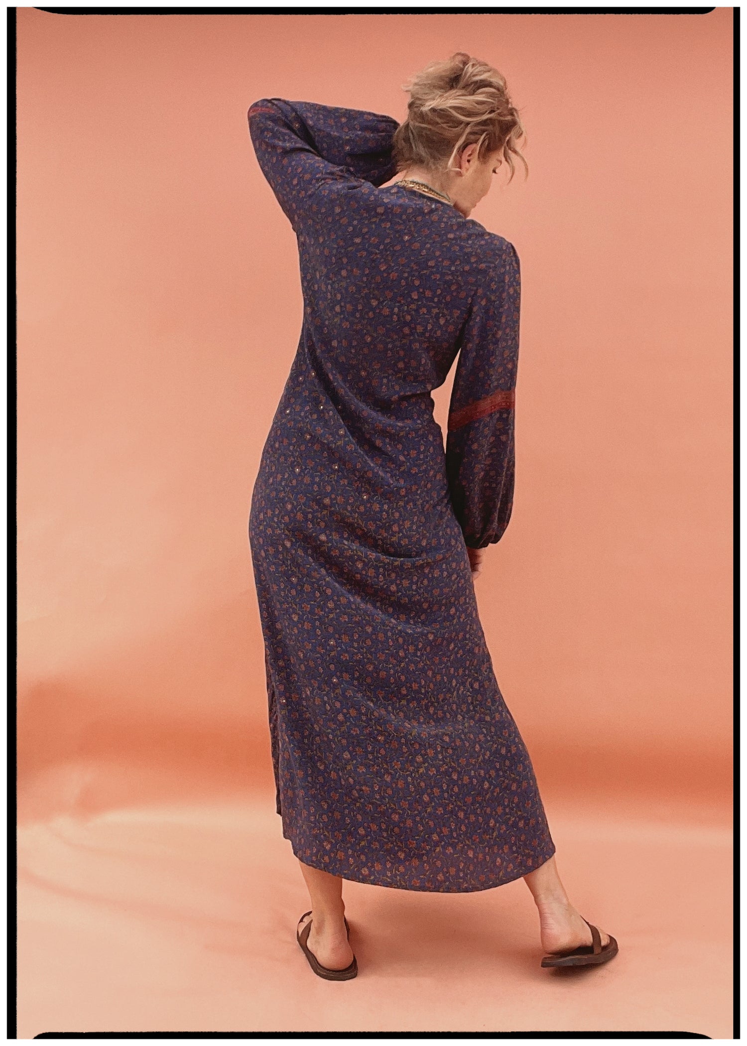 Zea Silk Crepe Kaftan Maxi Dress ~ Astral L