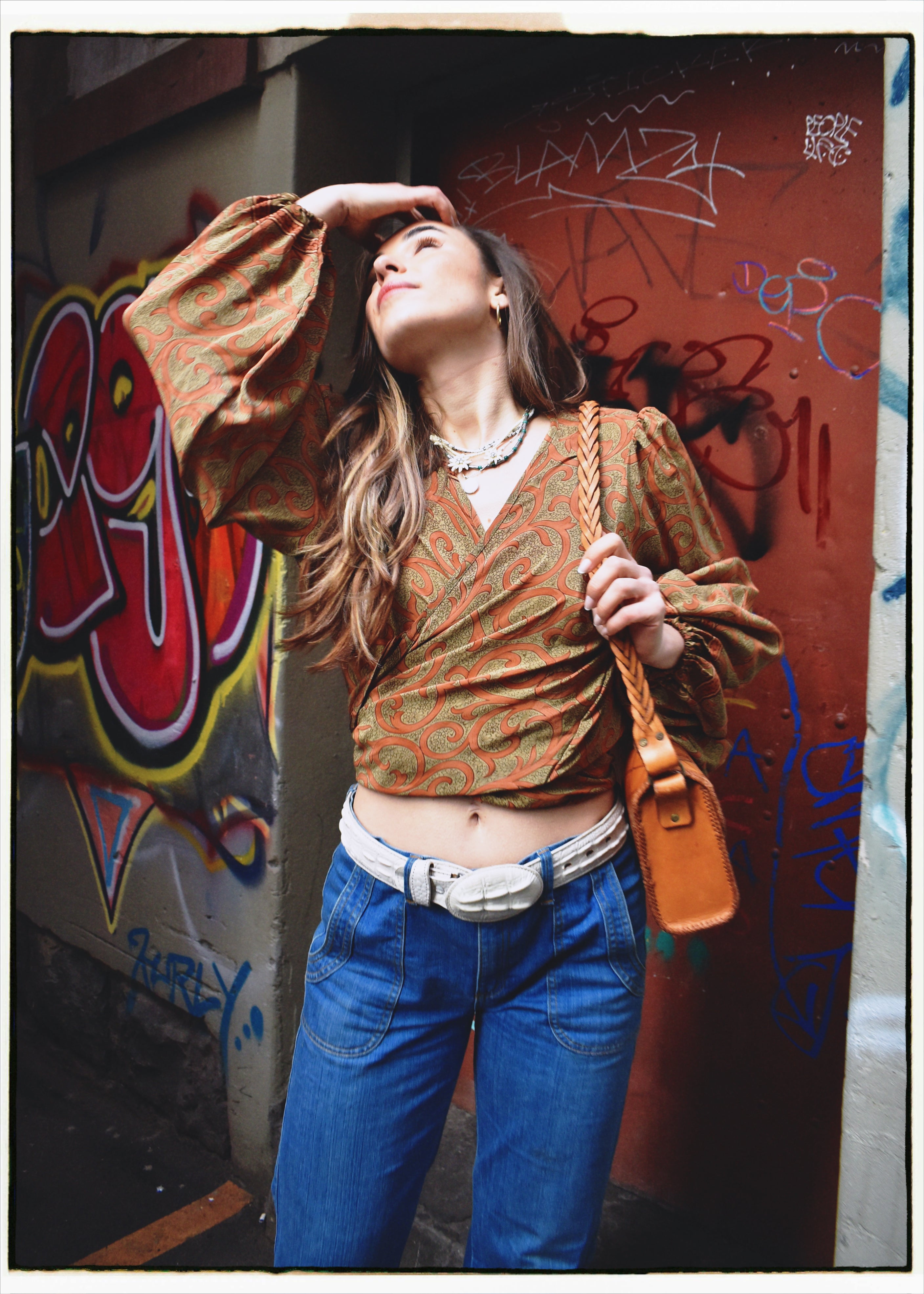 Hoya Silk Crepe Balloon Sleeve Wrap Top ~ Ceylon M