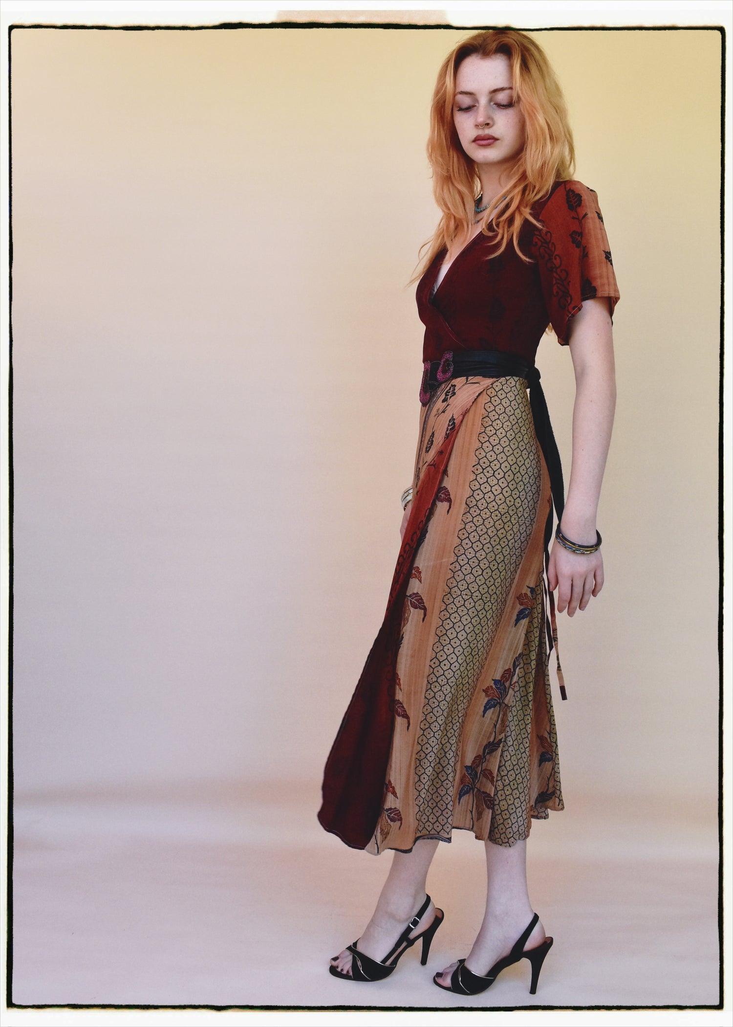 Liatris Silk Crepe Flutter Sleeve Wrap Dress ~ Burgundy XS