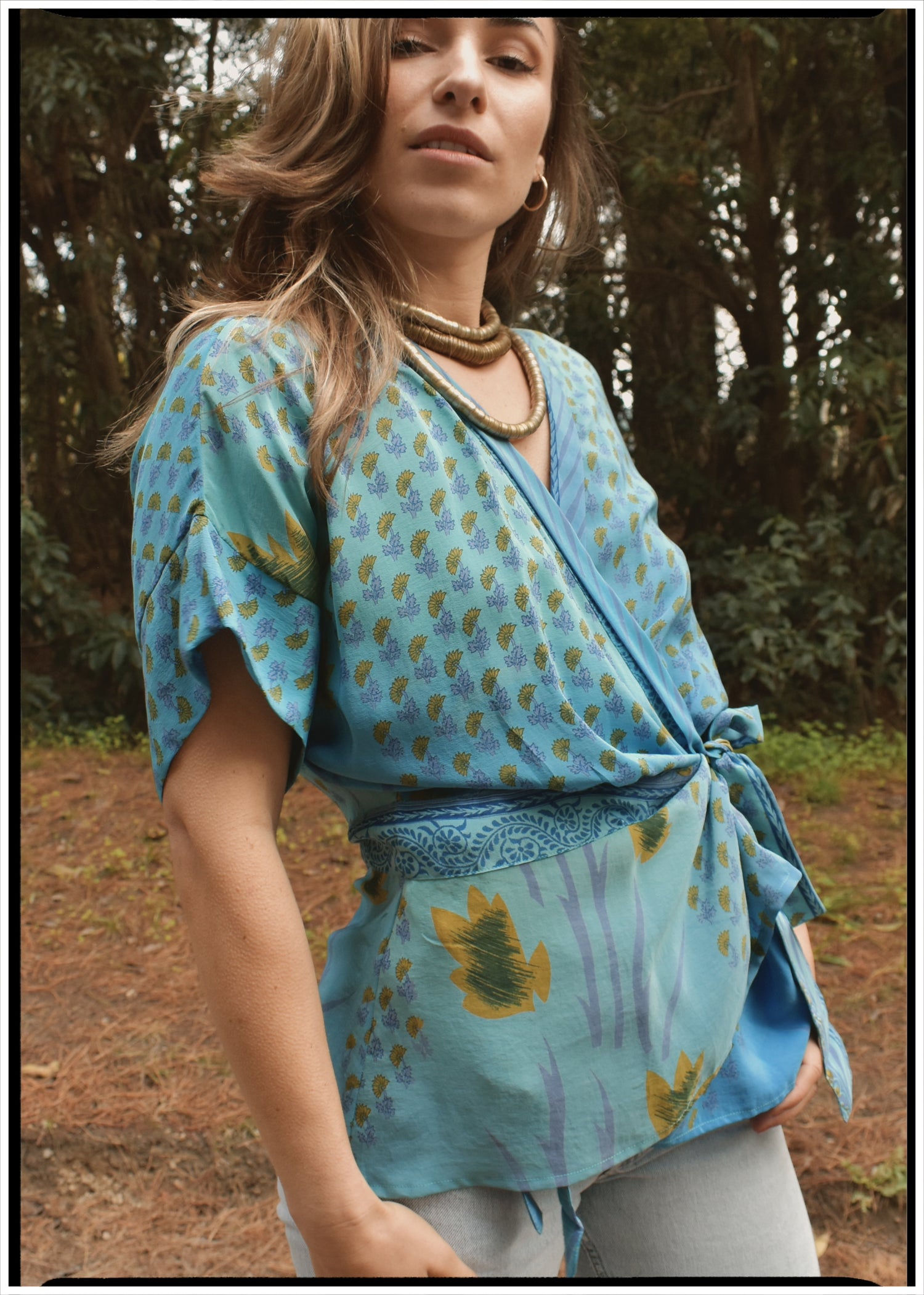 Bassia Silk Crepe Cross Tie Front Blouse ~ Crystal XL