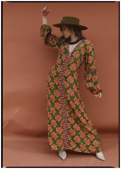 Zea Silk Crepe Kaftan Maxi Dress ~  Blossom M