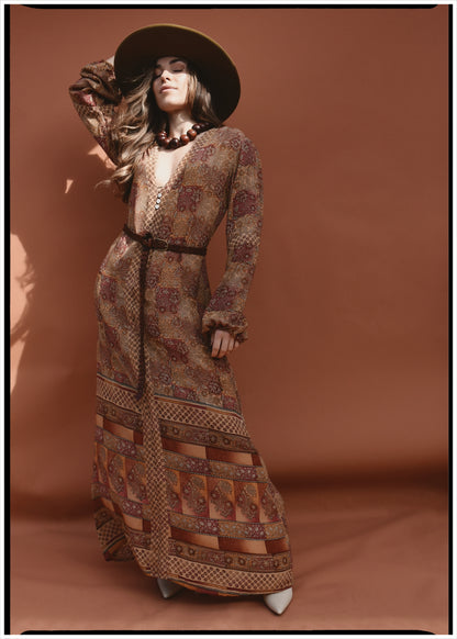 Zea Silk Crepe Kaftan Maxi Dress ~  Cameo XS