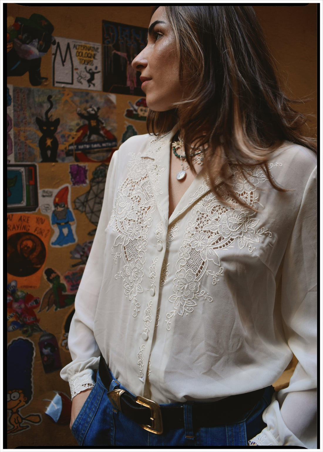Tilia Silk Crepe Cut-Work Embroidered Shirt ~ Antique White