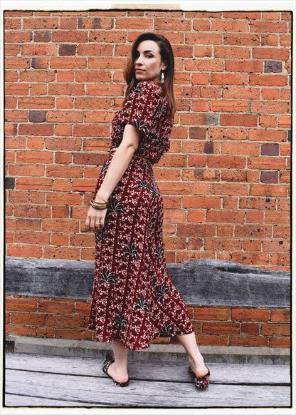 Liatris Silk Crepe Flutter Sleeve Wrap Dress ~ Cambridge L