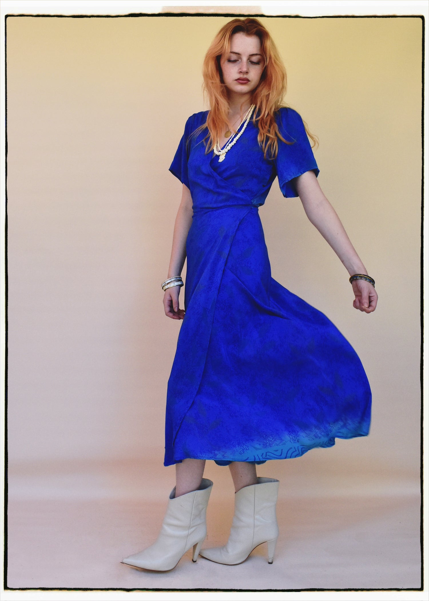 Liatris Silk Crepe Flutter Sleeve Wrap Dress ~ Icehouse M