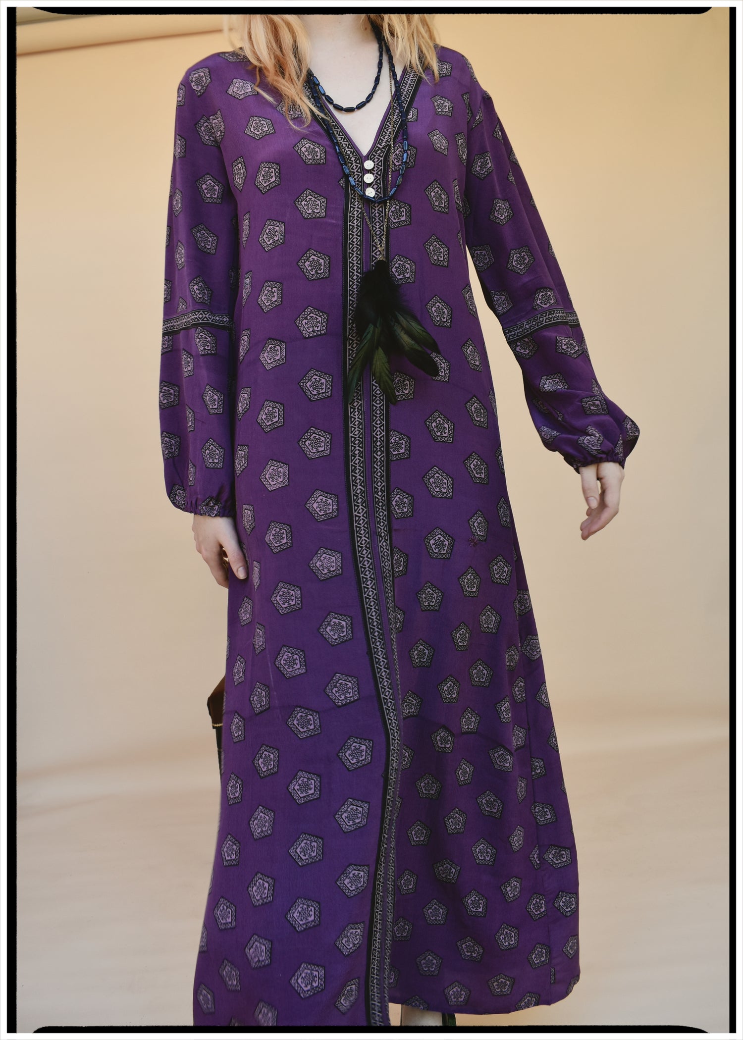 Zea Silk Crepe Kaftan Maxi Dress ~  Claret XS