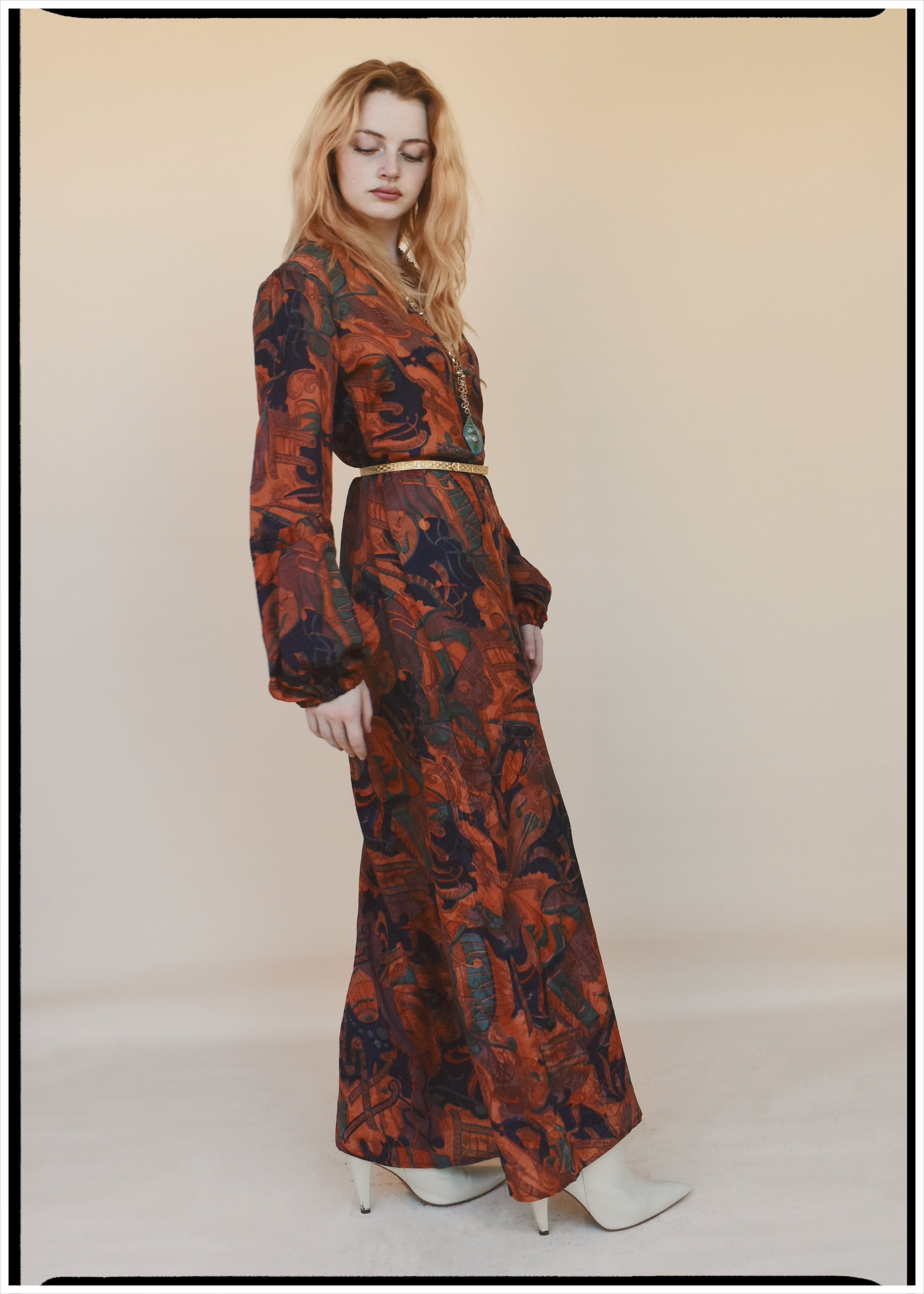 Zea Silk Crepe Kaftan Maxi Dress ~  Hawthorne XS