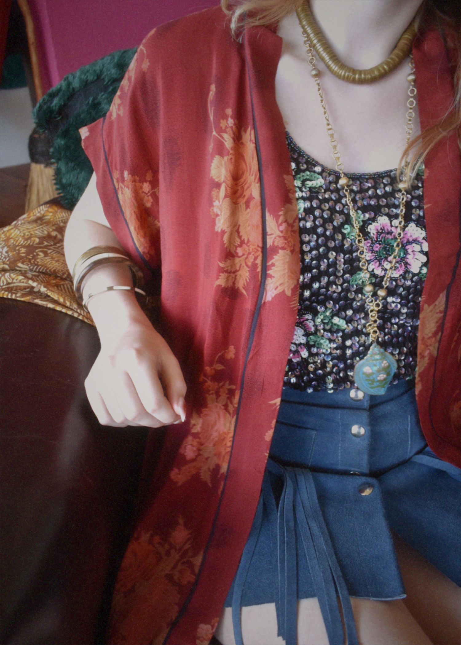 Pilea Silk Crepe Wrap Kimono Top ~ Ochre L/XL