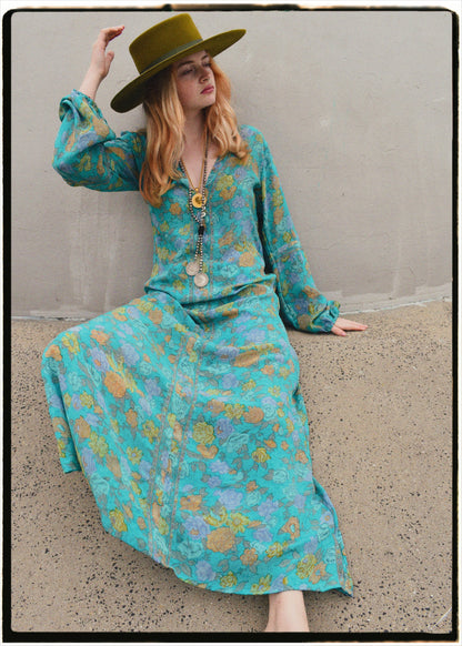 Zea Silk Crepe Kaftan Maxi Dress ~   Scuba XS
