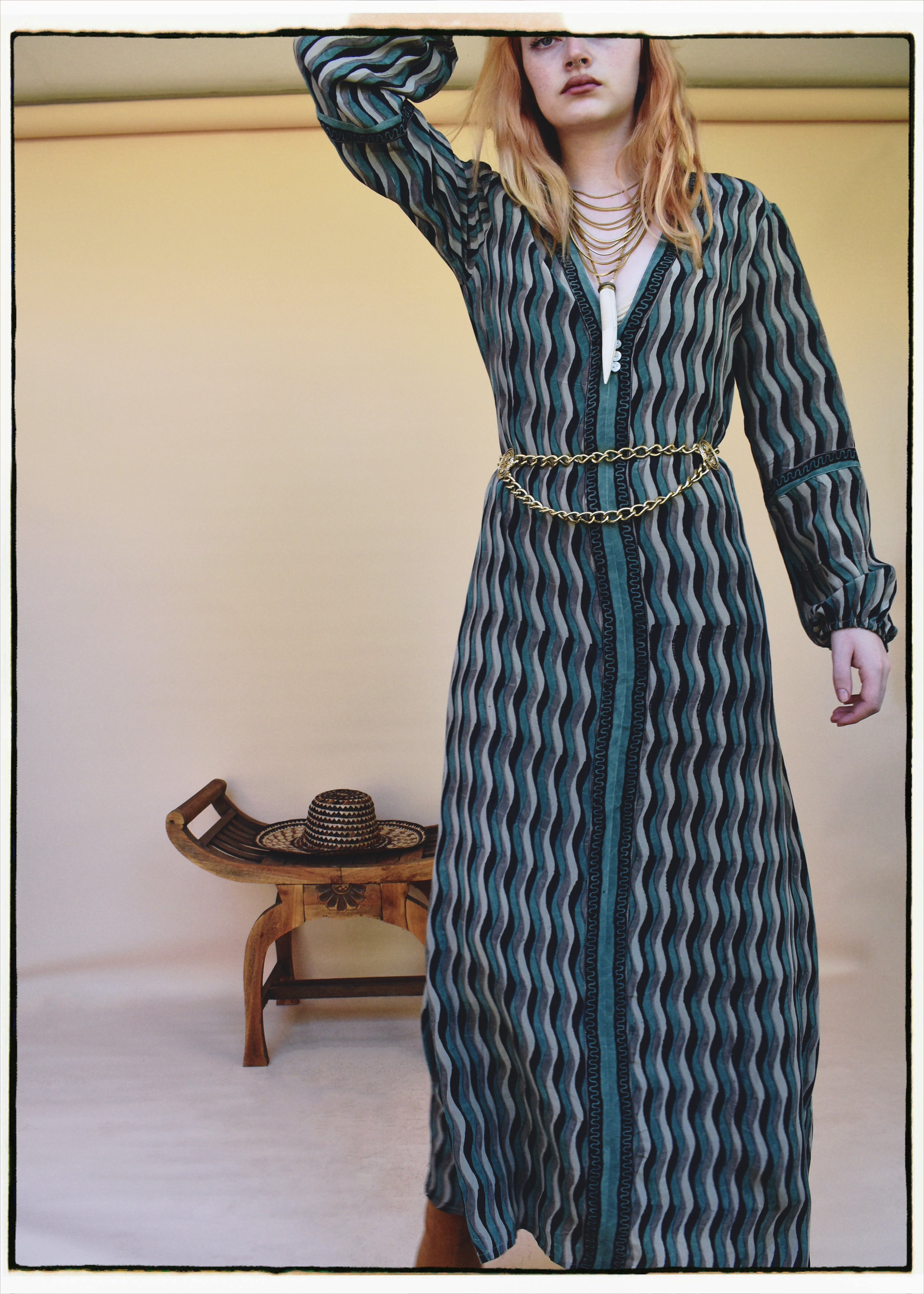 Zea Silk Crepe Kaftan Maxi Dress ~  Sea Jet XS