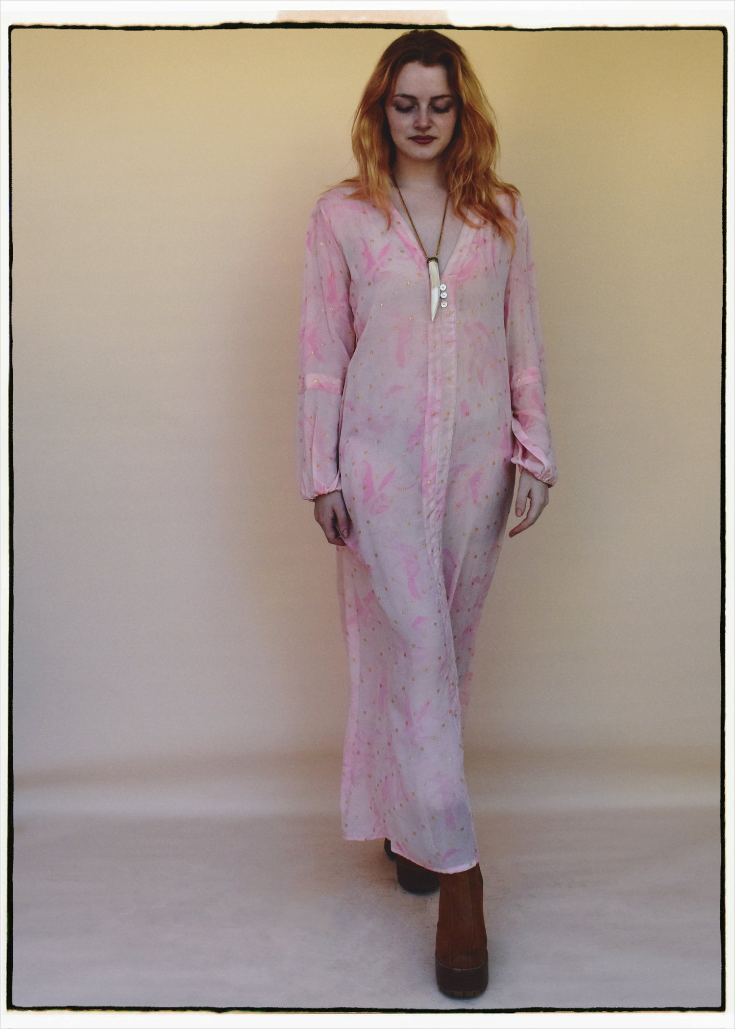 Zea Silk Crepe Kaftan Maxi Dress ~  Fairy Tale XS