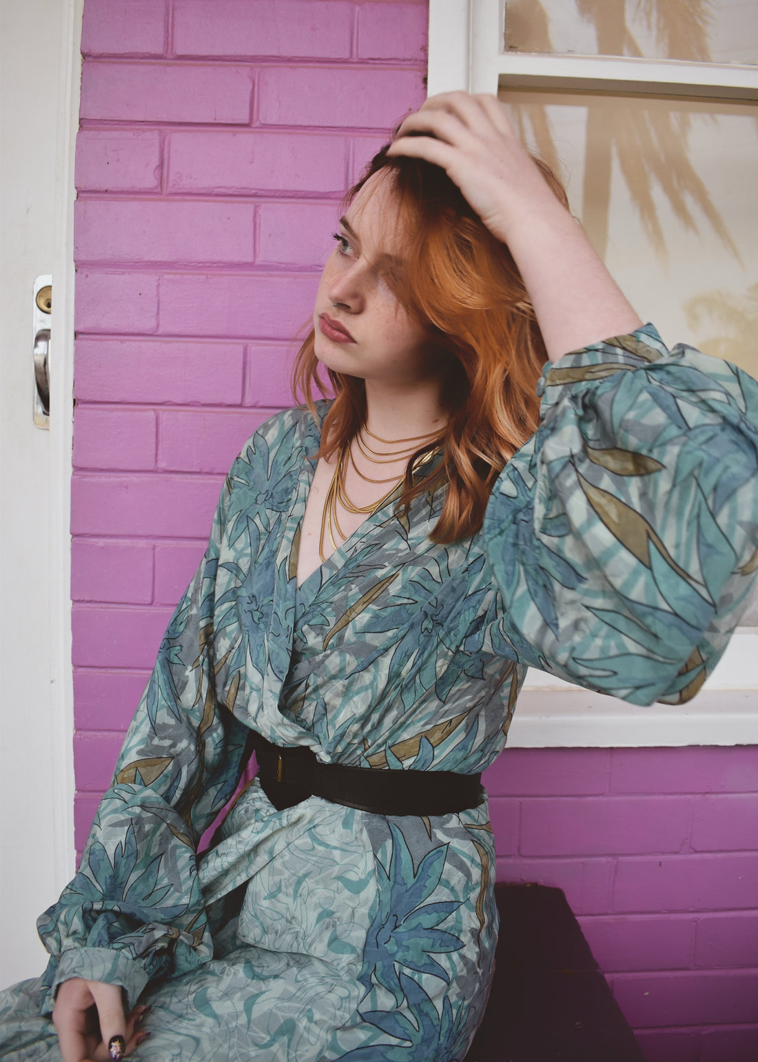 Caladium Wrap Silk Dress ~  Havana XL