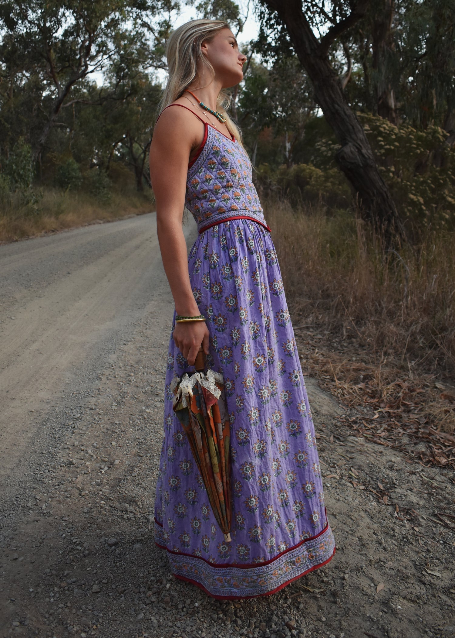 Crepe Myrtle Quilted, Block Print Dress ~ Lavender