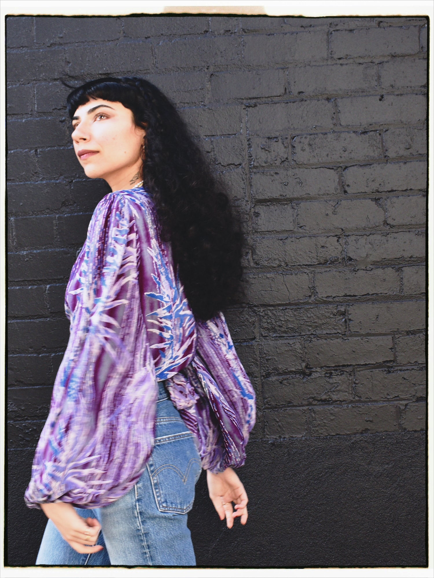 Hoya Silk Crepe Balloon Sleeve Wrap Top ~ Mauve XS