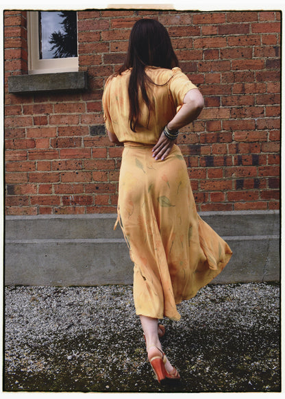Liatris Silk Crepe Flutter Sleeve Wrap Dress ~ Buttercup M
