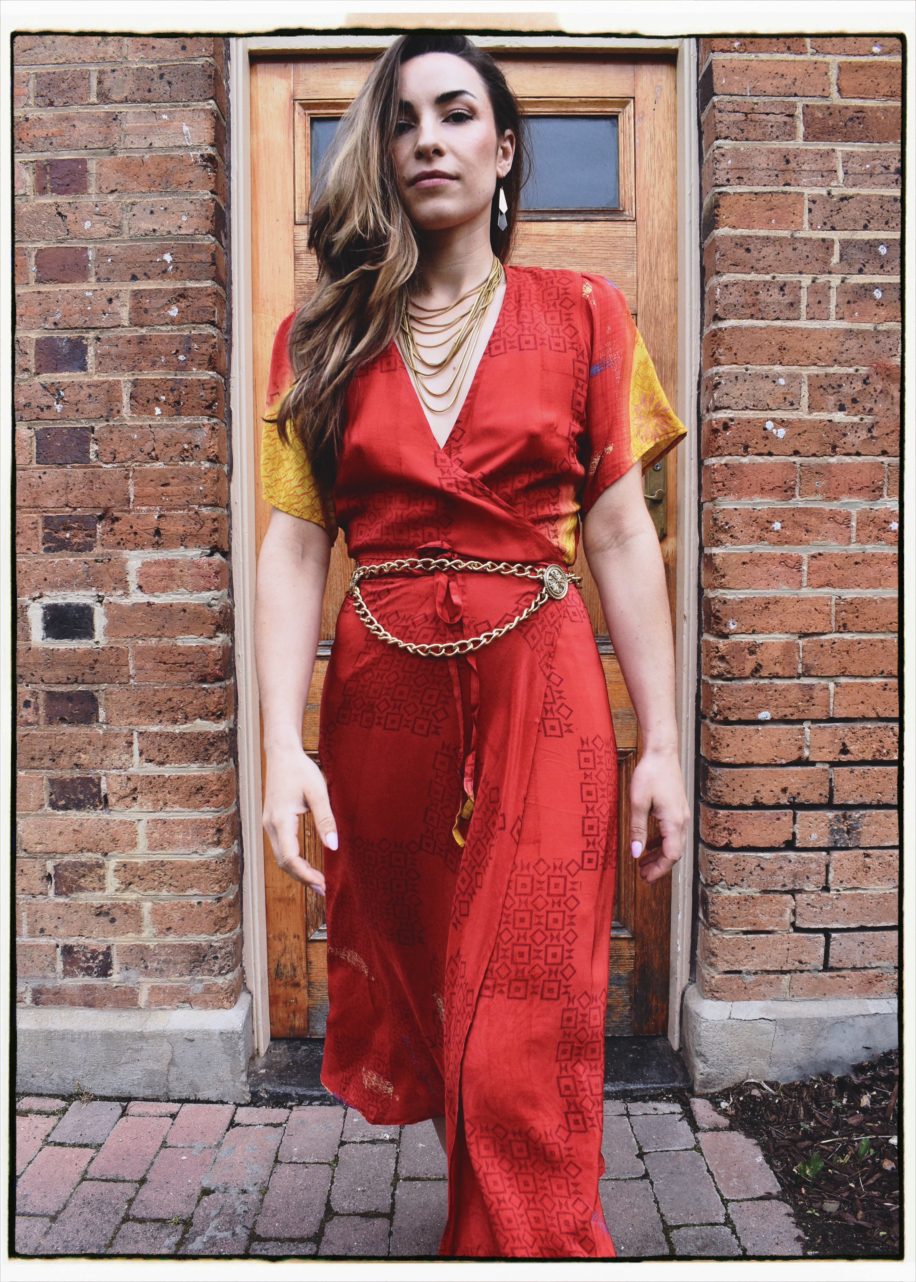 Liatris Silk Crepe Flutter Sleeve Wrap Dress ~ Fiesta S
