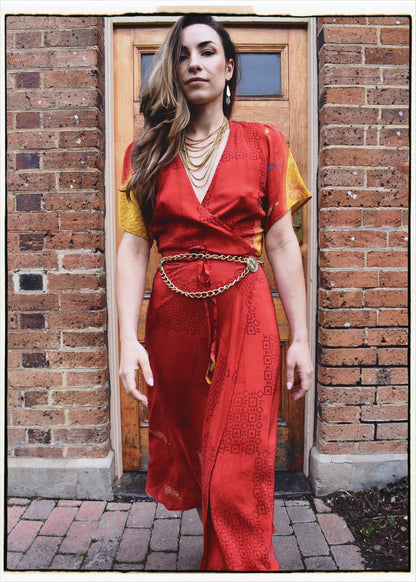 Liatris Silk Crepe Flutter Sleeve Wrap Dress ~ Fiesta S