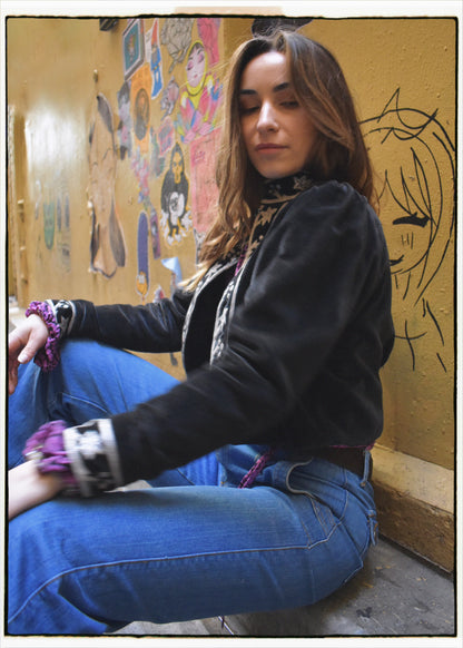 Hypoxis Velvet and Leather Applique Jacket
