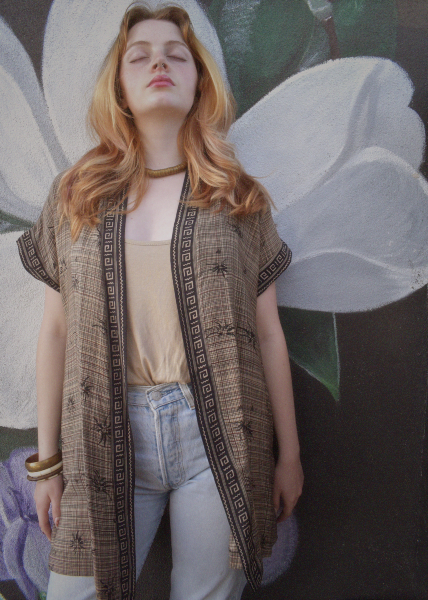 Pilea Silk Crepe Wrap Kimono Top ~ Roasted L/XL