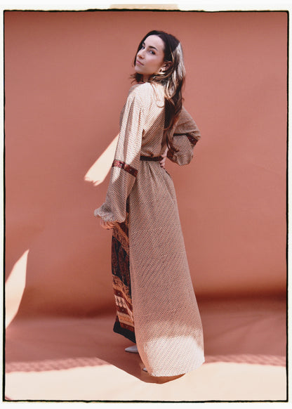 Zea Silk Crepe Kaftan Maxi Dress ~  Syrah XS
