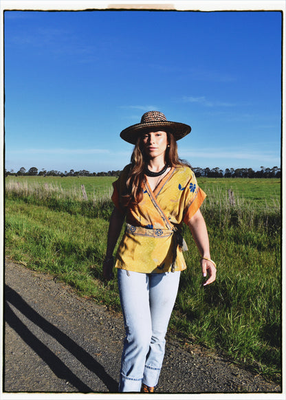 Bassia Silk Crepe Cross Tie Front Blouse ~ Celandine M