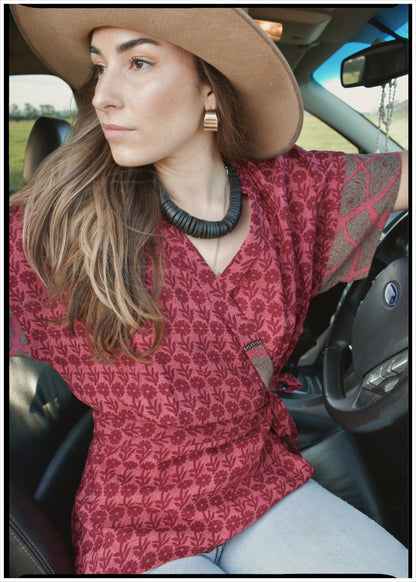 Bassia Silk Crepe Cross Tie Front Blouse ~ Georgia L