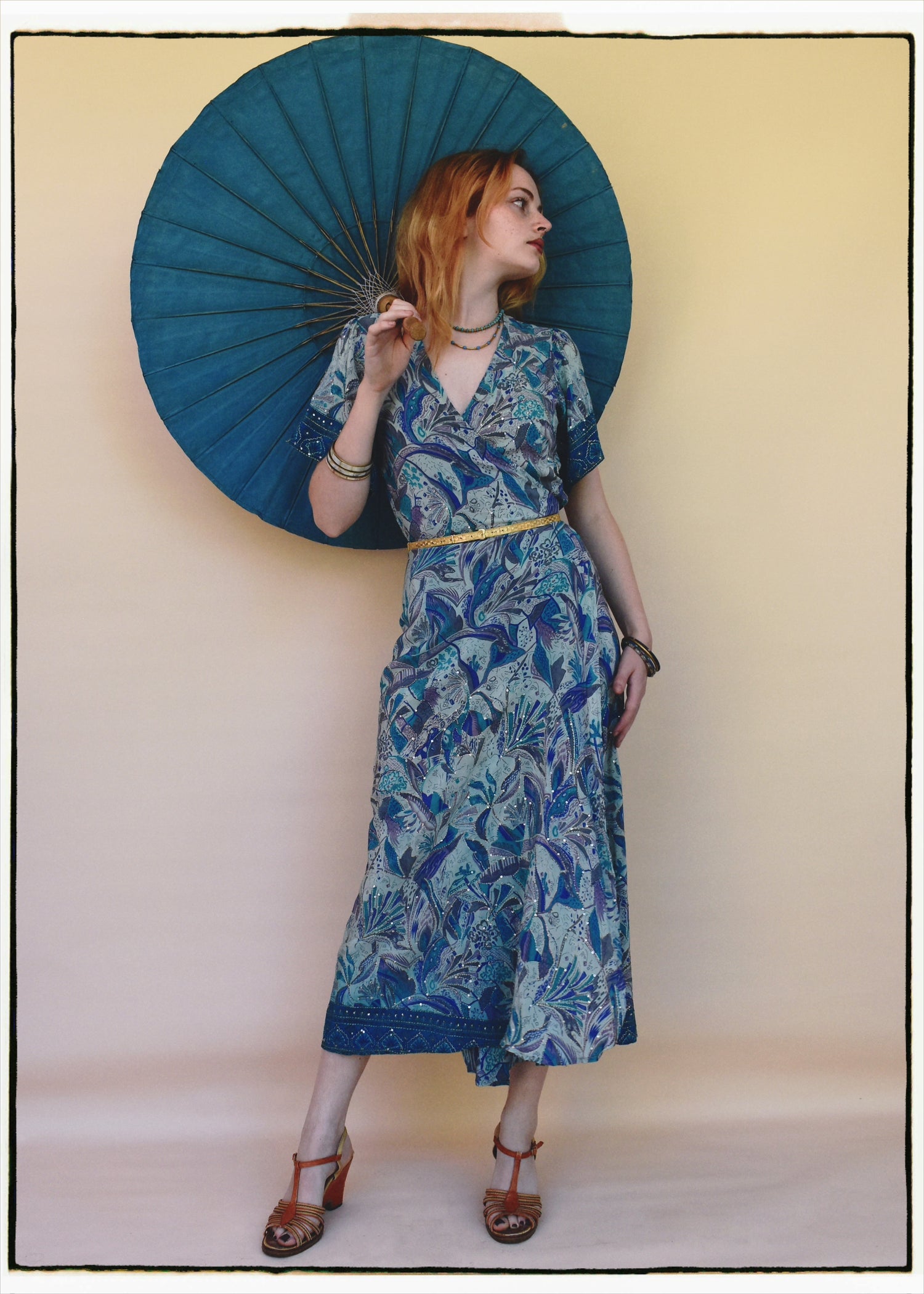 Liatris Silk Crepe Flutter Sleeve Wrap Dress ~ Skyride S