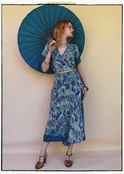 Liatris Silk Crepe Flutter Sleeve Wrap Dress ~ Skyride S