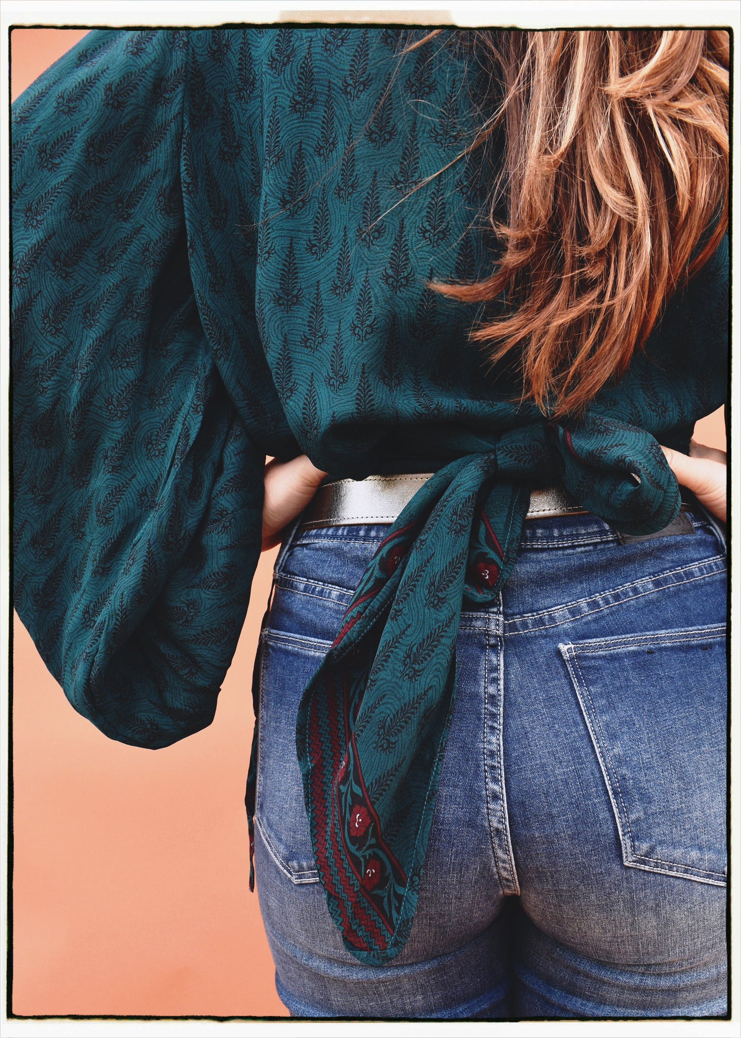 Hoya Silk Crepe Balloon Sleeve Wrap Top ~ Spruce L